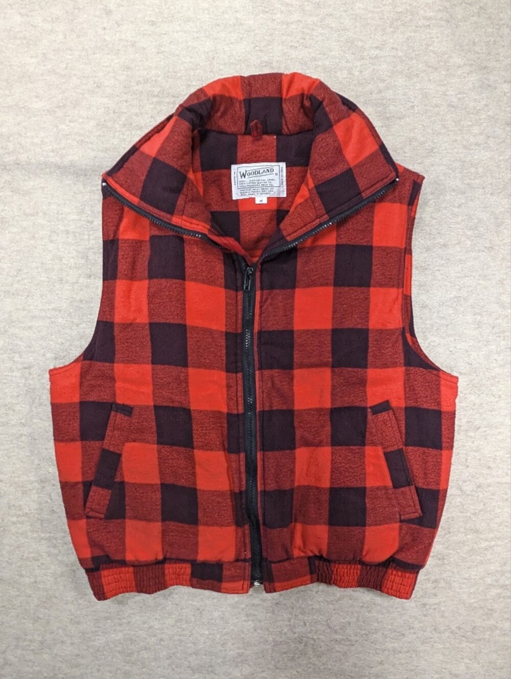 Vintage Red Black Buffalo Check Quilted Soft Flannel Cotton Puffer Zip Vest M